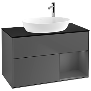 Villeroy und Boch Finion Waschtischunterschrank G902GKGK 100cm, Abdeckplatte black matt, Emotion, Regale Anthracite matt lacquer, Anthracite matt