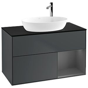 Villeroy und Boch Finion Waschtischunterschrank G902GKHG 100cm, Abdeckplatte black matt, Emotion, Regale Anthracite matt lacquer, Midnight Blue Matt Lacquer