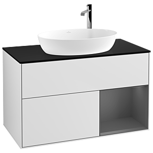 Villeroy et Boch Finion Villeroy et Boch G902GKMT 100cm, plaque de recouvrement noir mat, Emotion, étagères laqué anthracite mat, laqué blanc mat