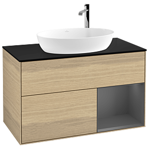 Villeroy und Boch Finion Waschtischunterschrank G902GKPC 100cm, Abdeckplatte black matt, Emotion, Regale Anthracite matt lacquer, Oak Veneer