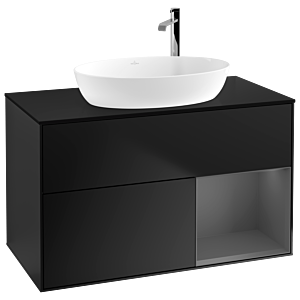 Villeroy et Boch Finion Villeroy et Boch G902GKPD 100cm, plaque de recouvrement noir mat, Emotion, étagères laqué anthracite mat, laqué noir mat