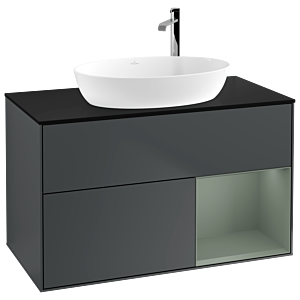 Villeroy und Boch Finion Waschtischunterschrank G902GMHG 100cm, Abdeckplatte black matt, Emotion, Regale Olive matt lacquer, Midnight Blue Matt Lacquer