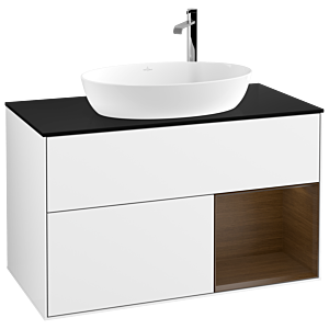 Villeroy and Boch Finion Villeroy and Boch Finion G902GNGF 100cm, cover plate black matt, Emotion, shelves Walnut Veneer , glossy white lacquer