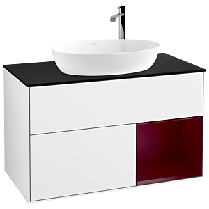 Villeroy and Boch Finion Villeroy and Boch Finion G902HBGF 100cm, cover plate black matt, Emotion, shelves Peony matt lacquer, glossy white lacquer