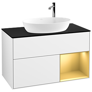 Villeroy and Boch Finion Villeroy and Boch Finion G902HFGF 100cm, cover plate black matt, Emotion, shelves gold matt lacquer, glossy white lacquer