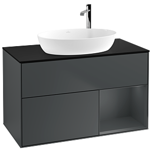 Villeroy und Boch Finion Waschtischunterschrank G902HGHG 100cm, Abdeckplatte black matt, Emotion, Regale Midnight matt lacquer, Midnight Blue Matt Lacquer
