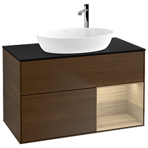 Villeroy und Boch Finion Waschtischunterschrank G902PCGN 100cm, Abdeckplatte black matt, Emotion, Regale Oak Veneer, Walnut veneer