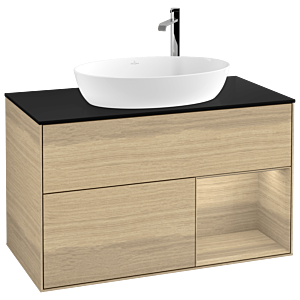 Villeroy und Boch Finion Waschtischunterschrank G902PCPC 100cm, Abdeckplatte black matt, Emotion, Regale Oak Veneer, Oak Veneer