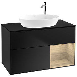 Villeroy et Boch Finion Villeroy et Boch G902PCPD 100cm, plaque de recouvrement noir mat, Emotion, étagères Oak Veneer , laqué noir mat