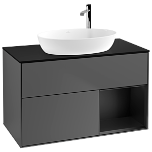 Villeroy und Boch Finion Waschtischunterschrank G902PDGK 100cm, Abdeckplatte black matt, Emotion, Regale Black matt lacquer, Anthracite matt