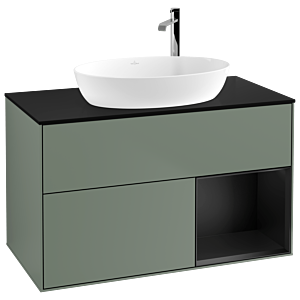 Villeroy and Boch Finion Villeroy and Boch Finion G902PDGM 100cm, cover plate black matt, Emotion, shelves black matt lacquer, Olive Matt Lacquer