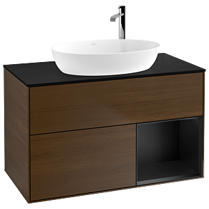 Villeroy and Boch Finion Villeroy and Boch Finion G902PDGN 100cm, cover plate black matt, Emotion, shelves black matt lacquer, walnut veneer