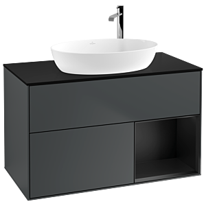 Villeroy and Boch Finion Villeroy and Boch Finion G902PDHG 100cm, cover plate black matt, Emotion, shelves black matt lacquer, midnight Blue Matt Lacquer