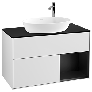 Villeroy und Boch Finion Waschtischunterschrank G902PDMT 100cm, Abdeckplatte black matt, Emotion, Regale Black matt lacquer, White matt lacquer