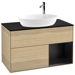 Villeroy and Boch Finion Villeroy and Boch Finion G902PDPC 100cm, cover plate black matt, Emotion, shelves black matt lacquer, Oak Veneer