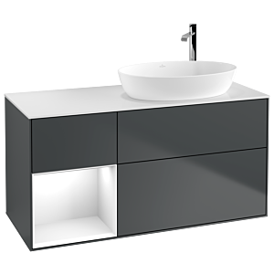 Villeroy und Boch Finion Waschtischunterschrank G921GFHG 120cm, Abdeckplatte white matt, Emotion, Regale Glossy white lacquer, Midnight Blue Matt Lacquer