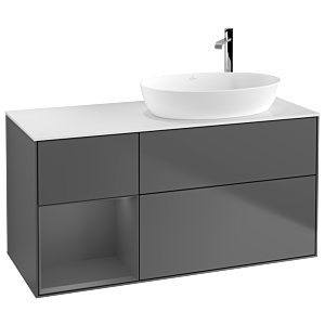 Villeroy et Boch Finion Villeroy et Boch G921GKGK 120cm, plaque de finition blanc mat, Emotion, étagères laqué anthracite mat, anthracite mat
