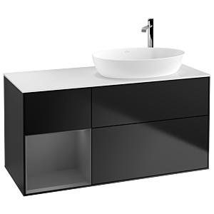 Villeroy et Boch Finion Villeroy et Boch G921GKPD 120cm, plateau blanc mat, Emotion, étagères laqué anthracite mat, laqué noir mat
