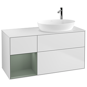 Villeroy et Boch Finion Villeroy et Boch G921GMMT 120cm, plaque de recouvrement blanc mat, Emotion, étagères laqué olive mat, laqué blanc mat