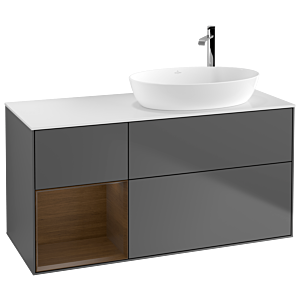 Villeroy et Boch Finion G921GNGK 120cm, plaque de recouvrement blanc mat, Emotion, étagères Walnut Veneer , anthracite mat