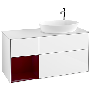 Villeroy et Boch Finion Villeroy et Boch G921HBGF 120cm, plaque de recouvrement blanc mat, Emotion, étagères Peony laqué mat, laqué blanc brillant