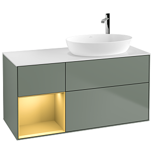 Villeroy et Boch Finion Villeroy et Boch G921HFGM 120cm, plaque de recouvrement blanc mat, Emotion, étagères laqué mat or, Olive Matt Lacquer