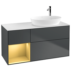 Villeroy und Boch Finion Waschtischunterschrank G921HFHG 120cm, Abdeckplatte white matt, Emotion, Regale Gold matt lacquer, Midnight Blue Matt Lacquer