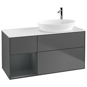 Villeroy und Boch Finion Waschtischunterschrank G921HGGK 120cm, Abdeckplatte white matt, Emotion, Regale Midnight matt lacquer, Anthracite matt