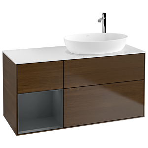 Villeroy et Boch Finion Villeroy et Boch G921HGGN 120cm, plaque de recouvrement blanc mat, Emotion, étagères Laque mate minuit, placage noyer