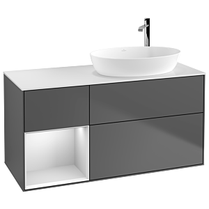 Villeroy et Boch Finion Villeroy et Boch G921MTGK 120cm, plaque de recouvrement blanc mat, Emotion, étagères laqué blanc mat, anthracite mat