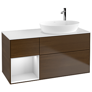 Villeroy und Boch Finion Waschtischunterschrank G921MTGN 120cm, Abdeckplatte white matt, Emotion, Regale White matt lacquer, Walnut veneer