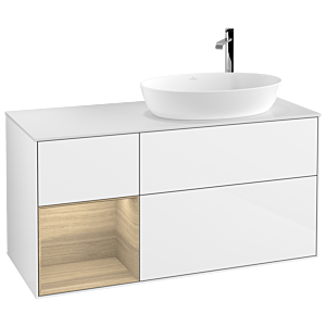 Villeroy et Boch Finion G921PCGF 120cm, plaque de recouvrement blanc mat, emotion, étagères Oak Veneer , laqué blanc brillant