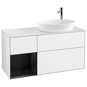 Villeroy et Boch Finion Villeroy et Boch G921PDGF 120cm, plaque de finition blanc mat, Emotion, étagères laqué noir mat, laqué blanc brillant