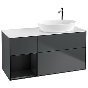 Villeroy und Boch Finion Waschtischunterschrank G921PDHG 120cm, Abdeckplatte white matt, Emotion, Regale Black matt lacquer, Midnight Blue Matt Lacquer
