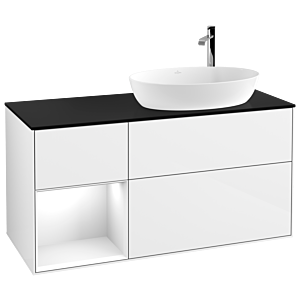 Villeroy und Boch Finion Waschtischunterschrank G922GFGF 120cm, Abdeckplatte black matt, Emotion, Regale Glossy white lacquer, Glossy white lacquer