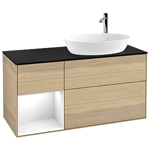 Villeroy et Boch Finion Villeroy et Boch G922GFPC 120cm, couvercle noir mat, Emotion, étagères Laque blanc brillant, Oak Veneer
