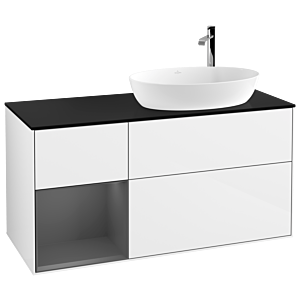Villeroy und Boch Finion Waschtischunterschrank G922GKGF 120cm, Abdeckplatte black matt, Emotion, Regale Anthracite matt lacquer, Glossy white lacquer