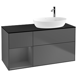 Villeroy und Boch Finion Waschtischunterschrank G922GKGK 120cm, Abdeckplatte black matt, Emotion, Regale Anthracite matt lacquer, Anthracite matt