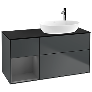 Villeroy und Boch Finion Waschtischunterschrank G922GKHG 120cm, Abdeckplatte black matt, Emotion, Regale Anthracite matt lacquer, Midnight Blue Matt Lacquer