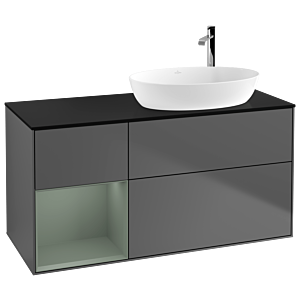 Villeroy et Boch Finion Villeroy et Boch G922GMGK 120cm, plaque de recouvrement noir mat, Emotion, étagères laqué olive mat, anthracite mat