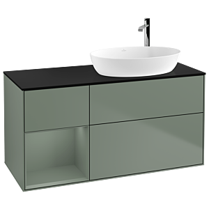 Villeroy und Boch Finion Waschtischunterschrank G922GMGM 120cm, Abdeckplatte black matt, Emotion, Regale Olive matt lacquer, Olive Matt Lacquer