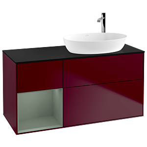 Villeroy und Boch Finion Waschtischunterschrank G922GMHB 120cm, Abdeckplatte black matt, Emotion, Regale Olive matt lacquer, Peony Matt