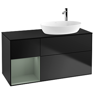 Villeroy und Boch Finion Waschtischunterschrank G922GMPD 120cm, Abdeckplatte black matt, Emotion, Regale Olive matt lacquer, Black matt lacquer