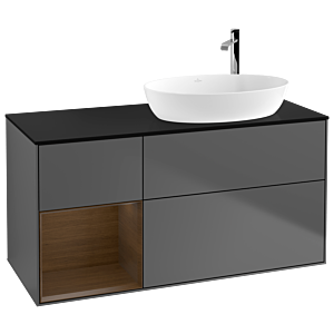 Villeroy et Boch Finion G922GNGK 120cm, plaque de recouvrement noir mat, Emotion, étagères Walnut Veneer , anthracite mat