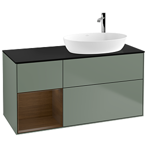 Villeroy und Boch Finion Waschtischunterschrank G922GNGM 120cm, Abdeckplatte black matt, Emotion, Regale Walnut Veneer, Olive Matt Lacquer