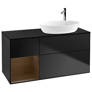 Villeroy und Boch Finion Waschtischunterschrank G922GNPD 120cm, Abdeckplatte black matt, Emotion, Regale Walnut Veneer, Black matt lacquer