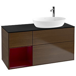 Villeroy et Boch Finion Villeroy et Boch G922HBGN 120cm, plaque de recouvrement noire mate, Emotion, étagères Peony laqué mat, placage Peony