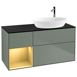Villeroy und Boch Finion Waschtischunterschrank G922HFGM 120cm, Abdeckplatte black matt, Emotion, Regale Gold matt lacquer, Olive Matt Lacquer