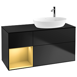 Villeroy und Boch Finion Waschtischunterschrank G922HFPD 120cm, Abdeckplatte black matt, Emotion, Regale Gold matt lacquer, Black matt lacquer