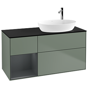 Villeroy und Boch Finion Waschtischunterschrank G922HGGM 120cm, Abdeckplatte black matt, Emotion, Regale Midnight matt lacquer, Olive Matt Lacquer